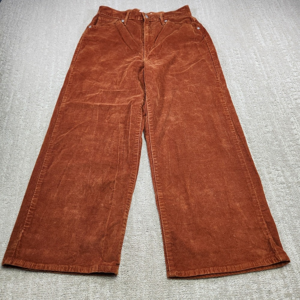 Levis Corduroy Pants Women 29 Mile High Rise Wide Leg Cropped Copper Gorpcore